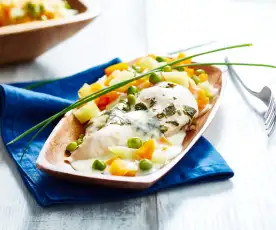 Filets de poulet et leur jardinière de légumes