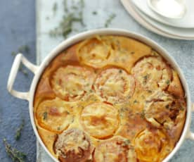 Clafoutis à la tomate, au miel et à la moutarde