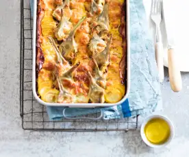 Gratin de courgettes et d'artichauts à la scamorza