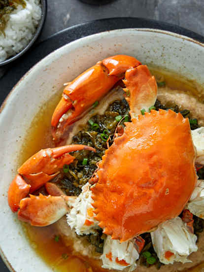 肉糜雪菜蒸膏蟹