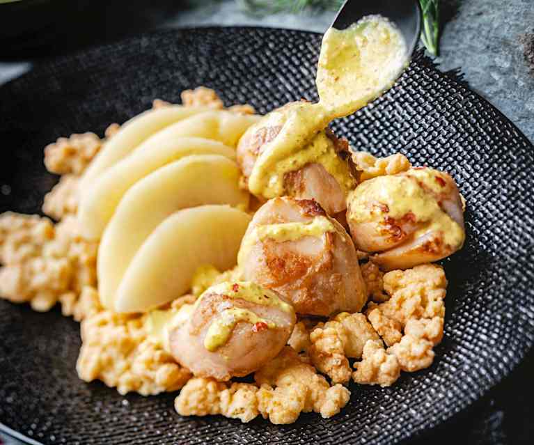 Crumble de pommes et St Jacques snackées Crumble de pommes et St Jacques snackées