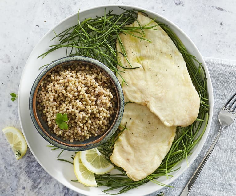 Grano saraceno con pollo e agretti