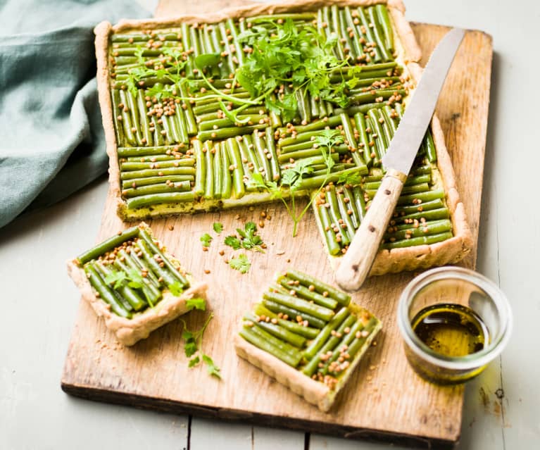 Tarte kasha, haricots verts et crème feta 