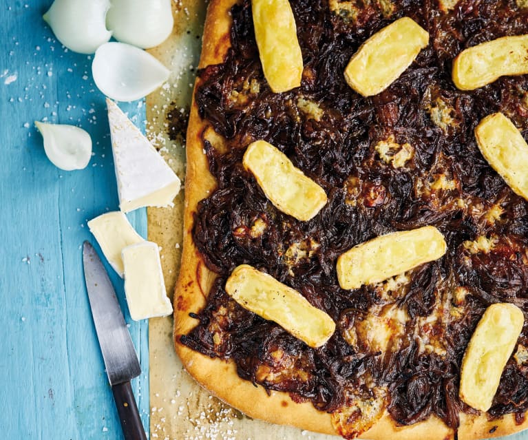 Piza de cebola, brie e gorgonzola