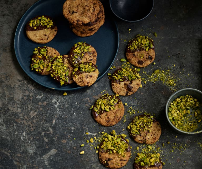 Bolachas de chocolate e pistácio