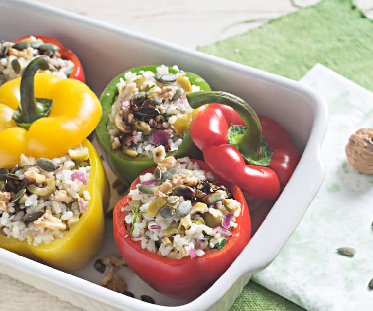 Pimientos rellenos de arroz integral