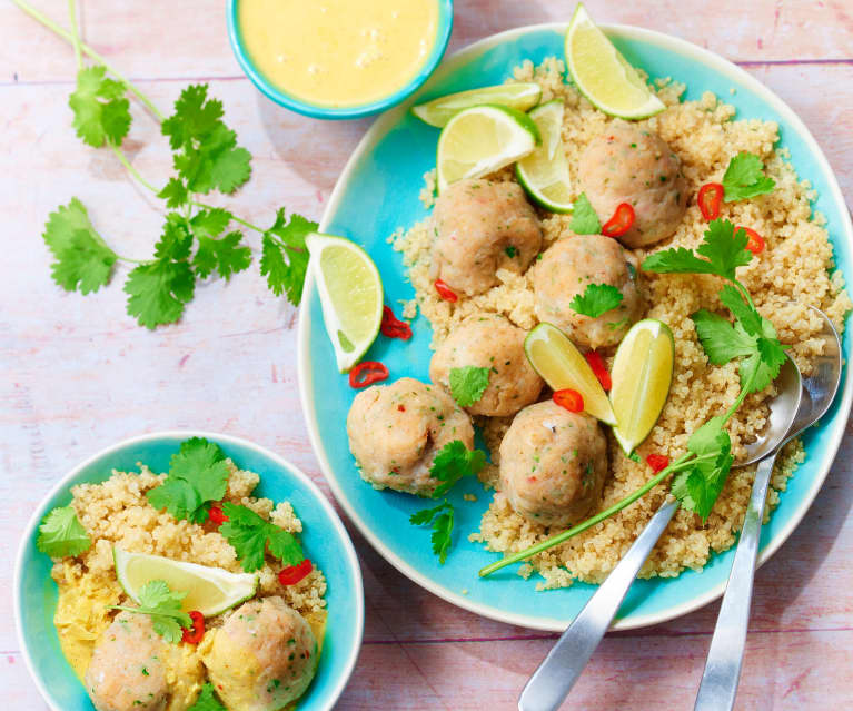 Boulettes de lieu au gingembre, sauce coco curry