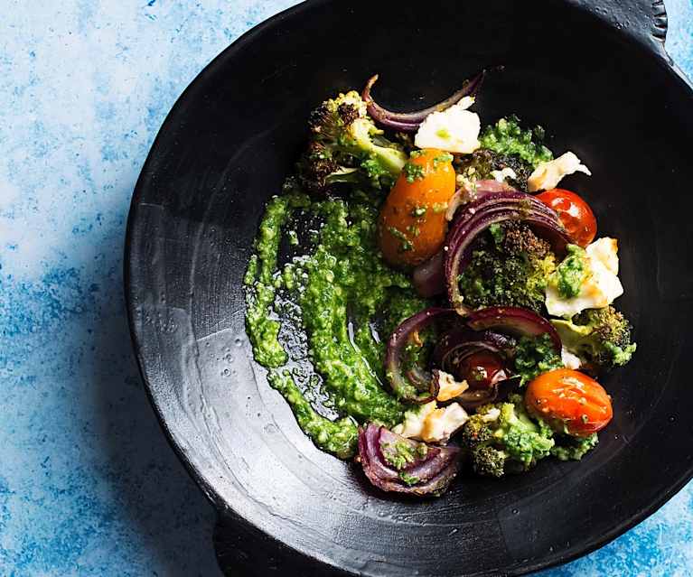 Broccoli cu pesto de rucola și lămâi coapte