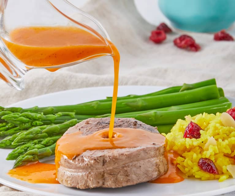 Filet de bœuf avec riz, amandes et canneberges (Métrique)