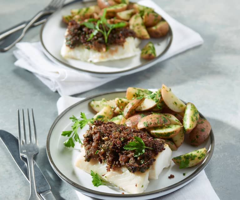 Cod with Crispy Bacon and Parsley Potatoes