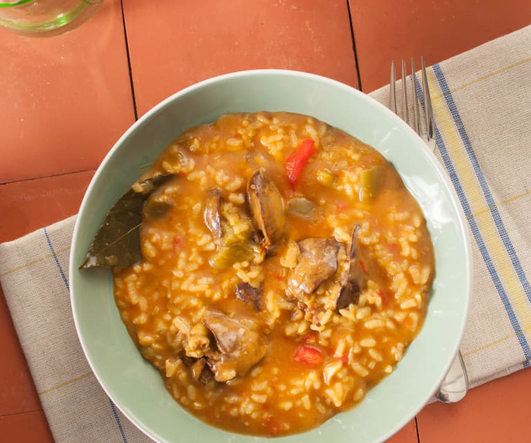 Arroz con higaditos de pollo