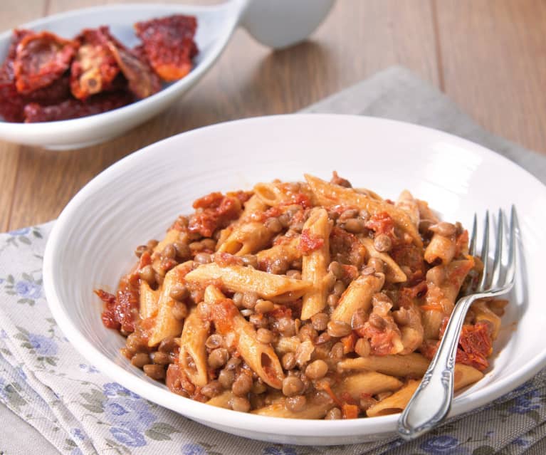 Penne integrali con lenticchie