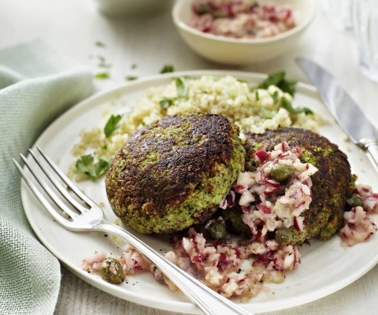 Broccoliburgers met salsa van radijzen