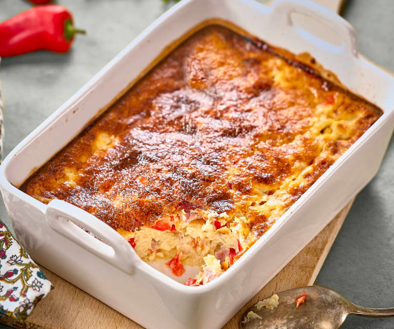 Clafoutis de poivron rouge et jambon fumé