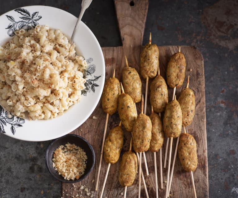 Massa cremosa de alho-francês e Koftas de frango