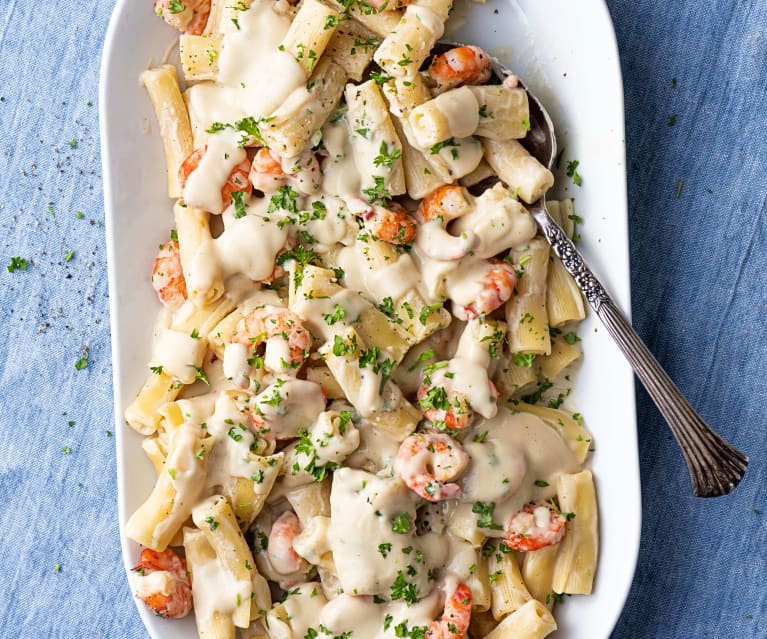 Pasta con crema di cavolfiore e gamberi (senza lattosio)