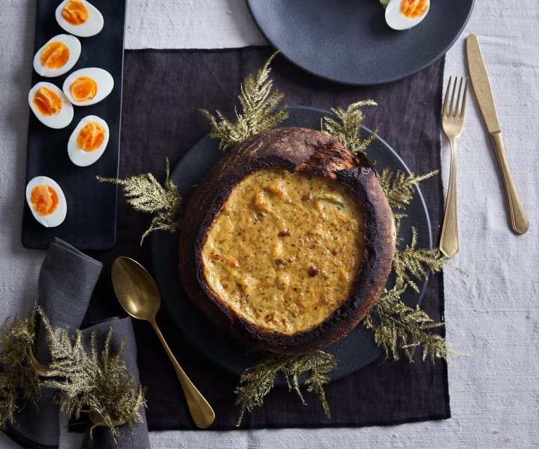 Bacalhau gratinado no pão da Gi Granja