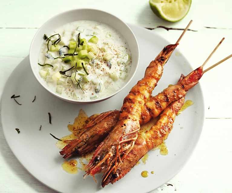 Raïta pomme-concombre et gambas aux épices Raïta pomme-concombre et gambas aux épices