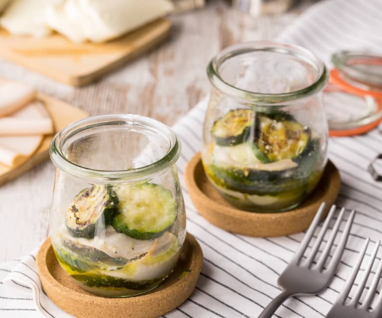 Parmigiana bianca di zucchine in vasocottura