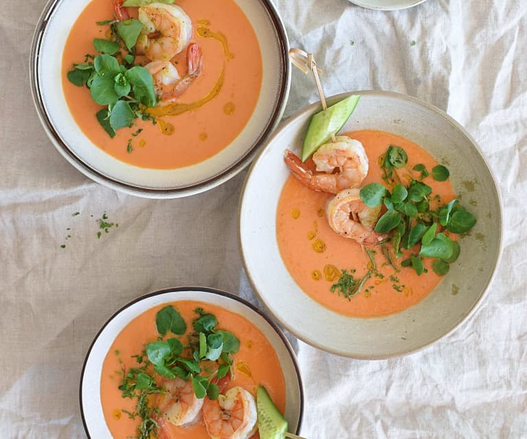 Gazpacho de sandía y camarones