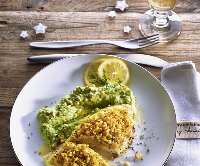 Pangasiusfilet mit Meerrettich-Senf-Kruste