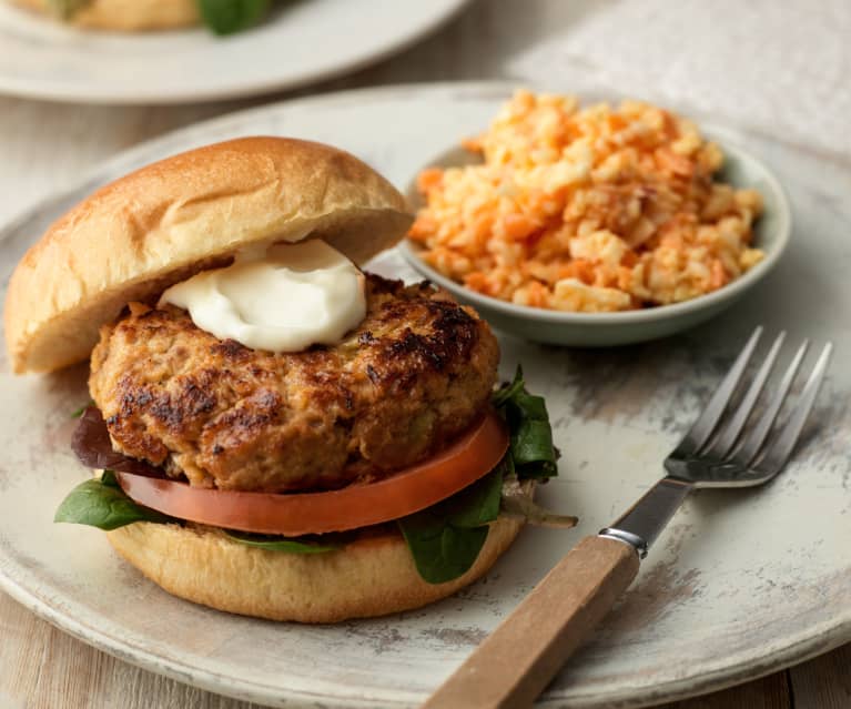 Turkey Cheeseburgers with Buffalo Slaw