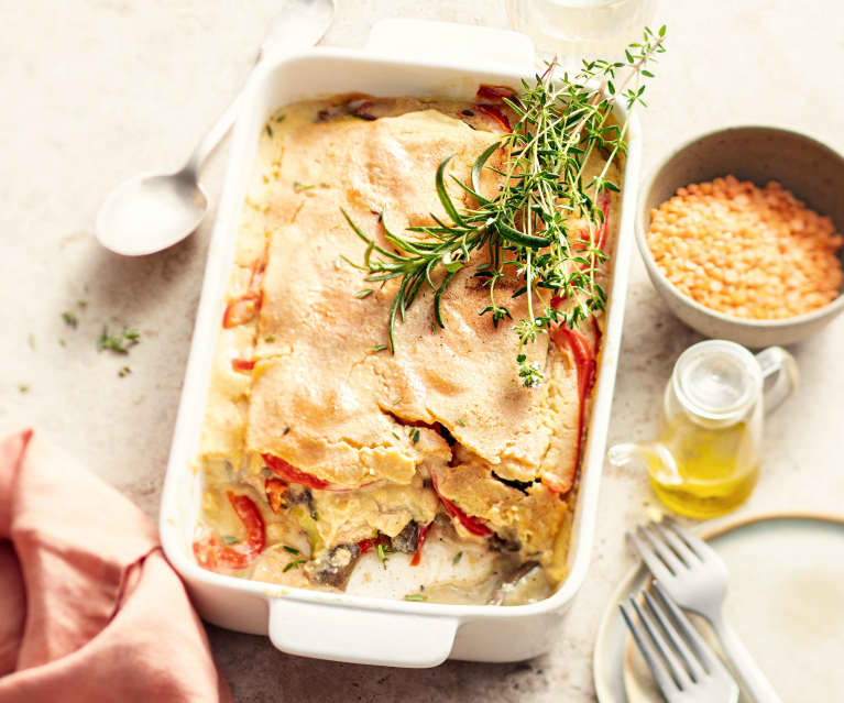 Lasagne aux lentilles corail et légumes d'été (sans gluten ni lactose)