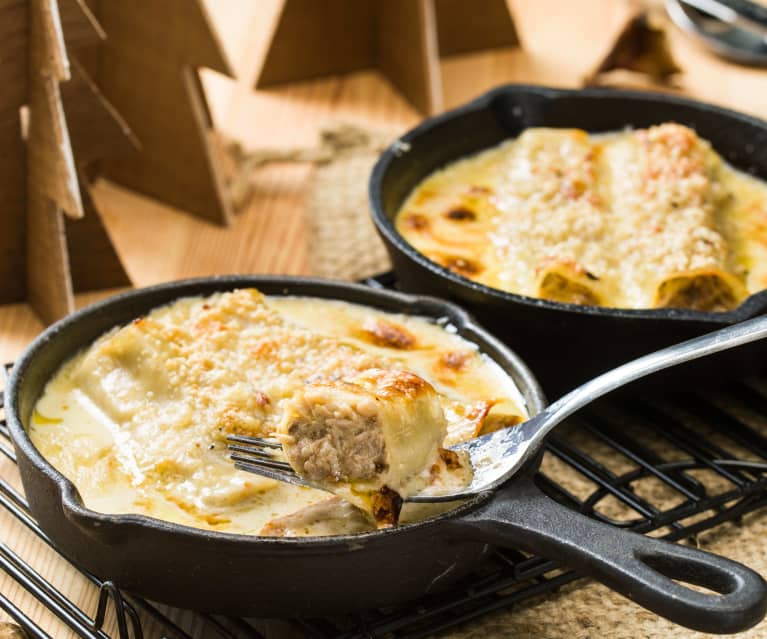 Canelones con ceps al foie