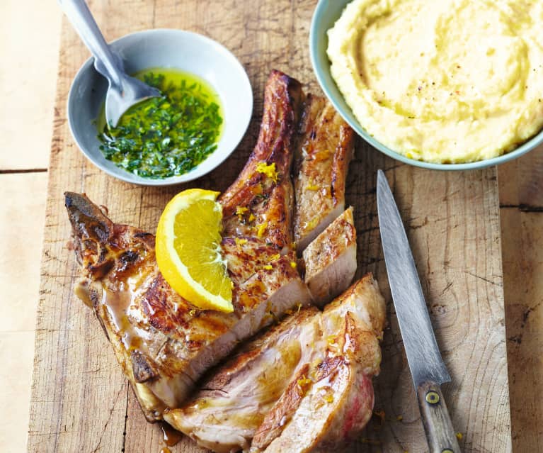 Côte de veau et gremolata, polenta au citron