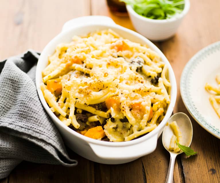 Gratin de macaroni au bœuf et à la courge