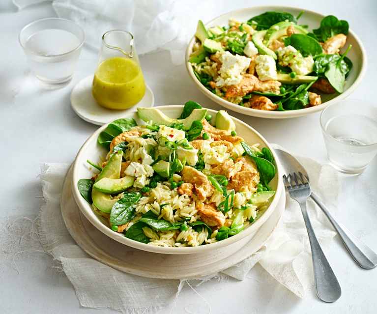 Chicken and avocado risoni salad