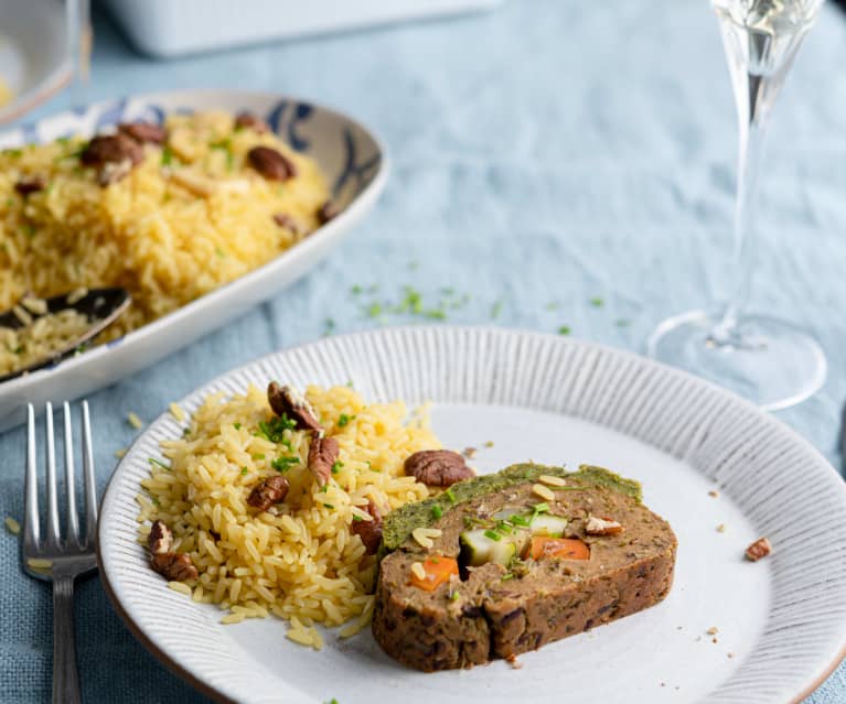 Rollo de Seitán Relleno con Arroz al Champán