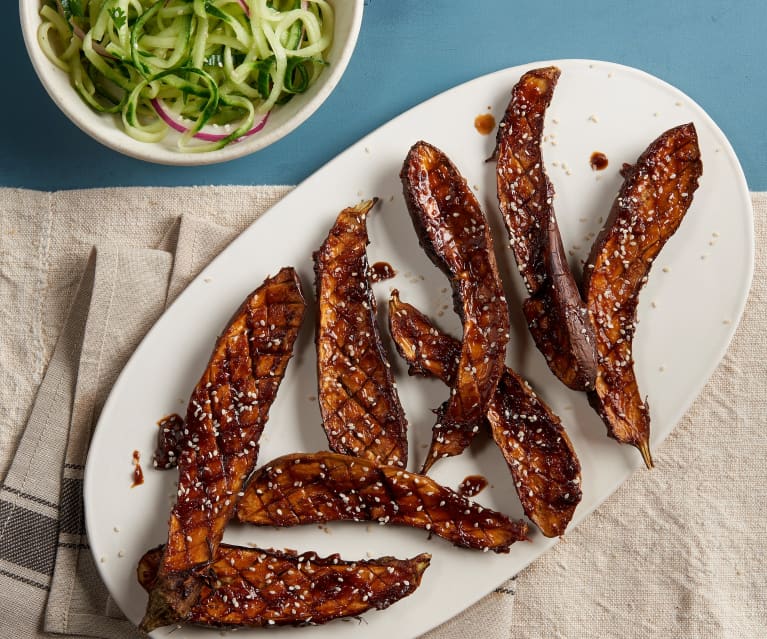 Miso Glazed Eggplant with Cucumber Salad