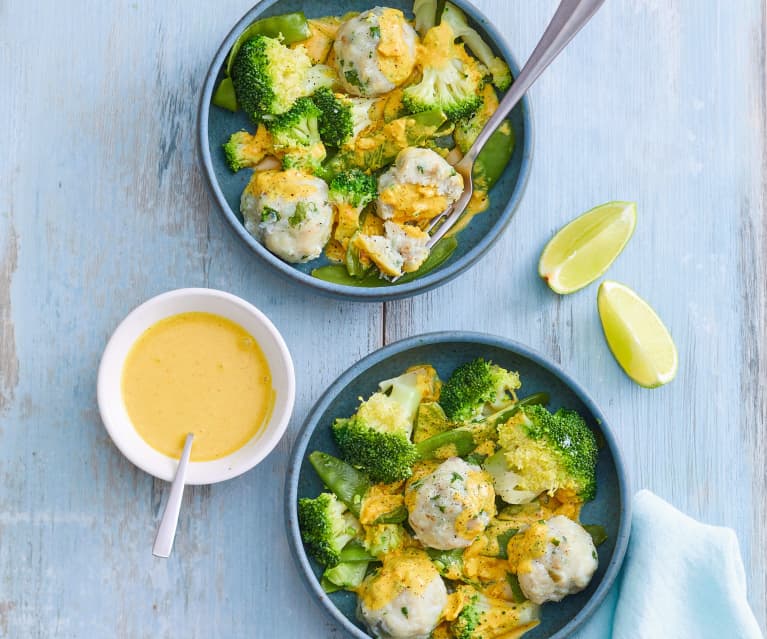 Boulettes de lieu, coco et légumes verts