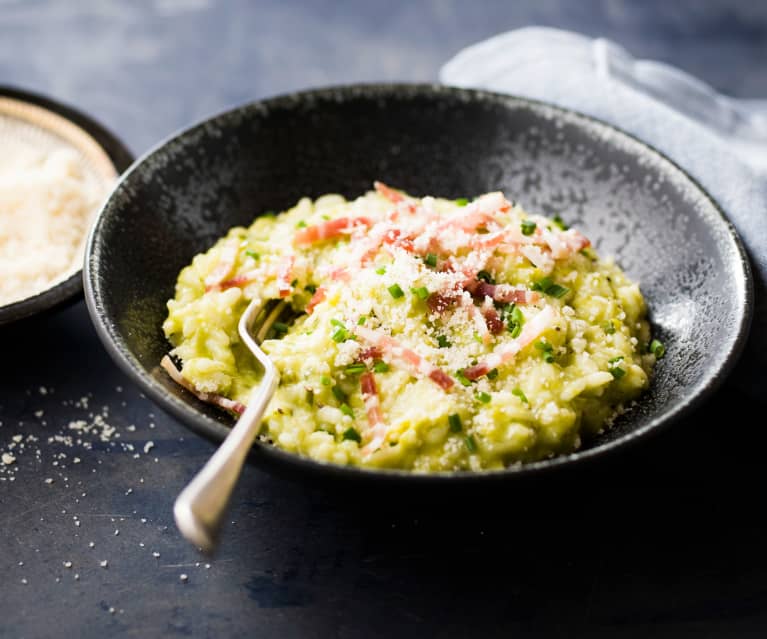 Risotto au poireau et à la pancetta