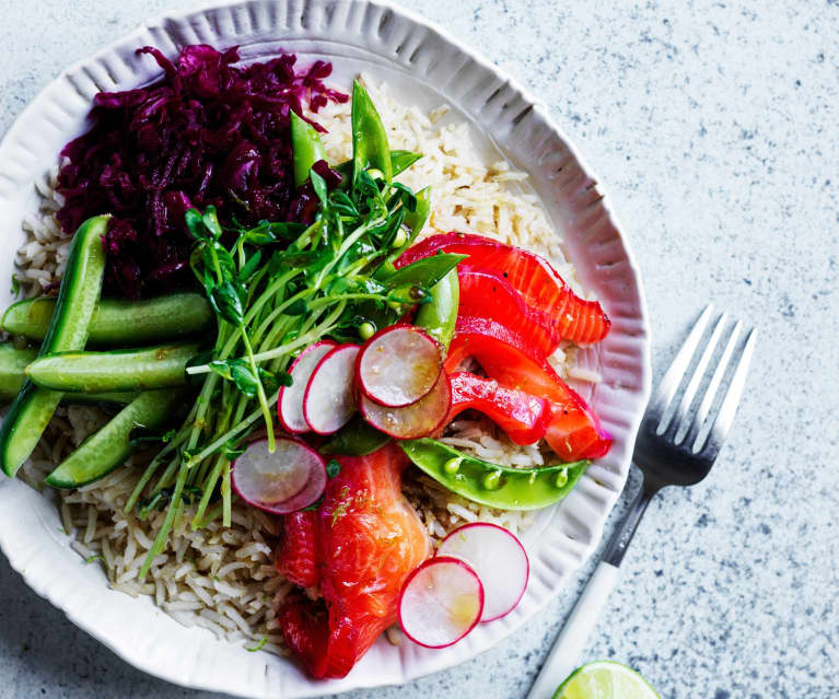 Salmon rice bowl (gut health)