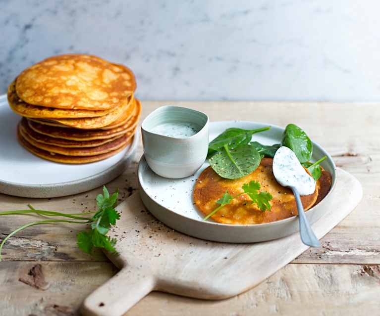 Blinis de patate douce, yaourt à la coriandre Blinis de patate douce, yaourt à la coriandre
