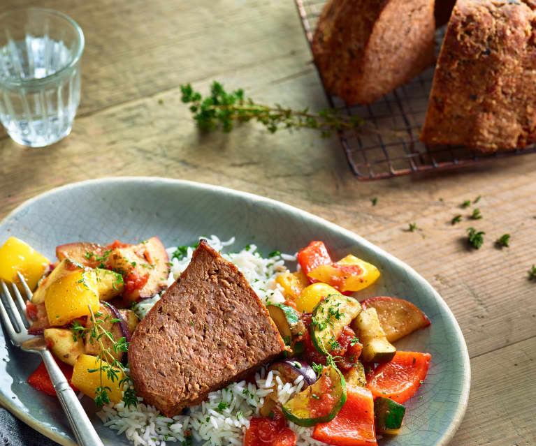 Mediterraner Falscher Hase mit Reis und Ratatouille