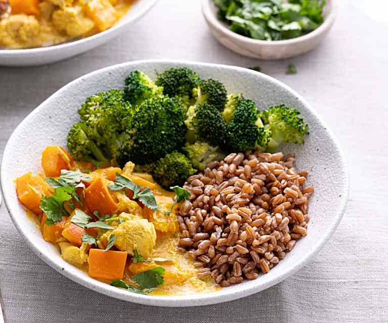 Satay di pollo con zucca, broccoli e farro (Bimby Friend) Satay di pollo con zucca, broccoli e farro (Bimby Friend)