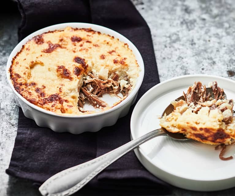 Gratin de céleri aux poires et au canard