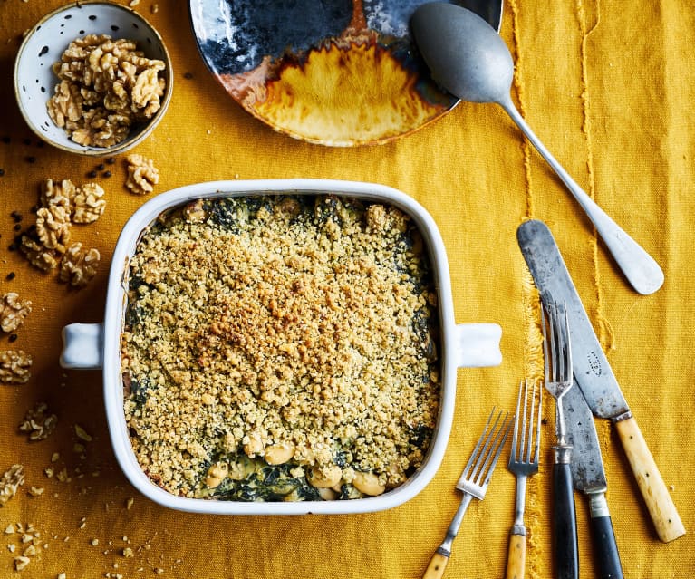 Crumble de espinafres, feijoca e ricota