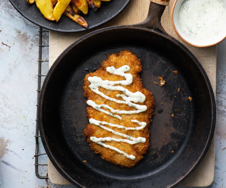 Katsu Pork with Slaw, Potatoes and Wasabi and Dill Dressing