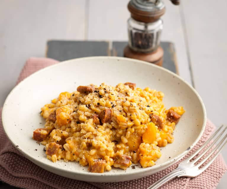 Pumpkin Pearl Barley Risotto with Chorizo