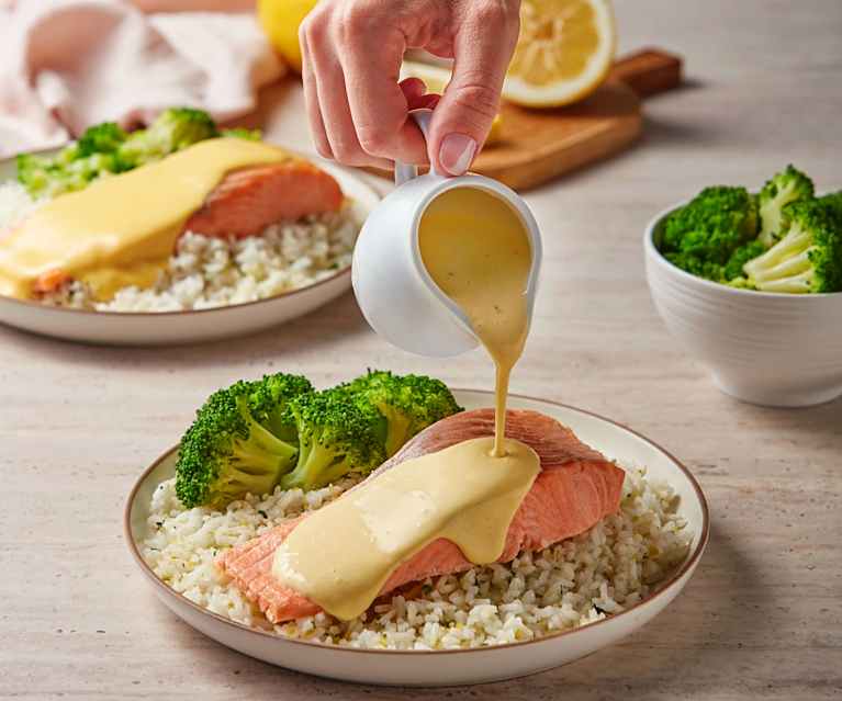 Salmon with Lemon Hollandaise, Broccoli and Rice Salmon with Lemon Hollandaise, Broccoli and Rice