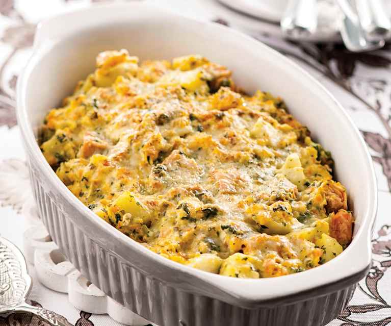 Gratinado de salmão e legumes Gratinado de salmão e legumes