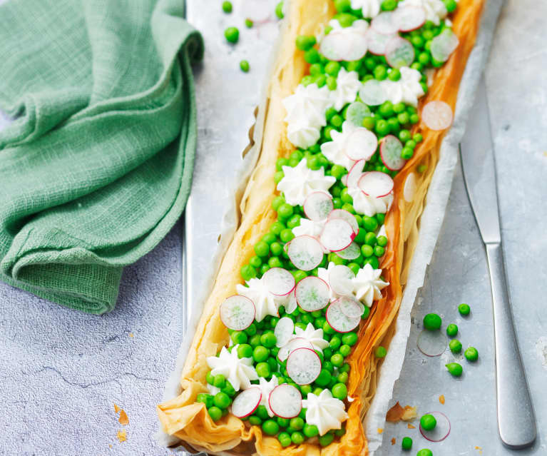 Tarte filo aux petits pois et crème de chèvre