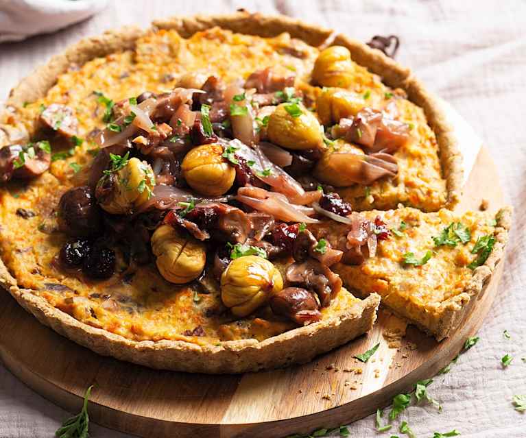 Quiche de castañas, champiñones y arándanos
