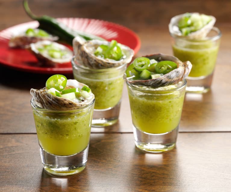 Spicy Tomatillo Oyster Shooters