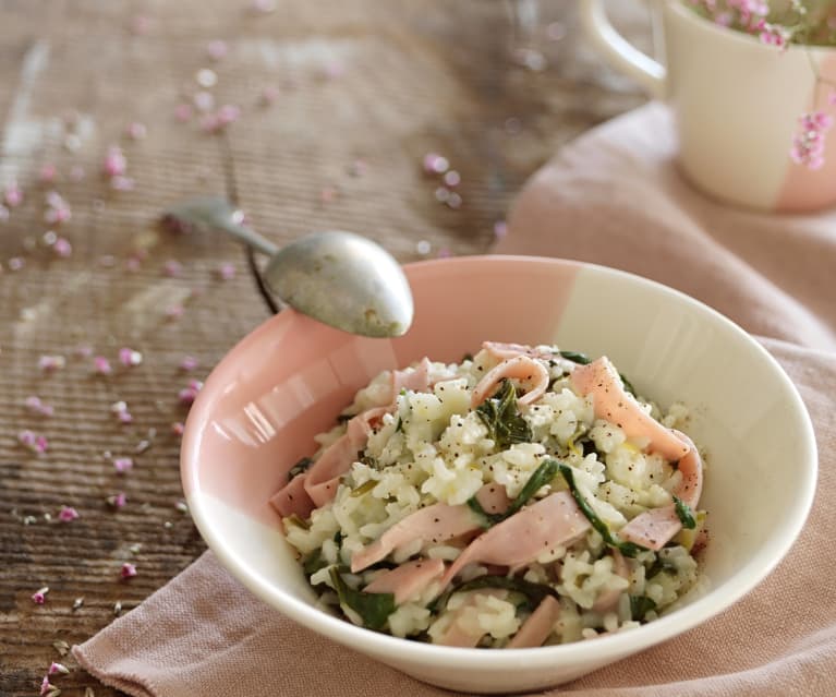 Risoto de espinafres e fiambre