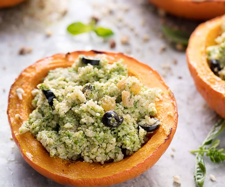 Zucca con miglio, pesto di nocciole e broccoli (senza glutine)